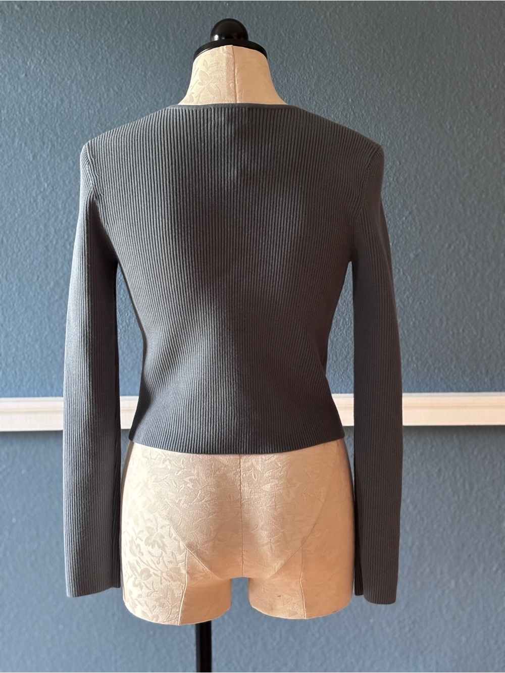 Open Edit Luxe Sculpt Square Neck Long Sleeve Top in Blue Weather NWT - Picture 5 of 6